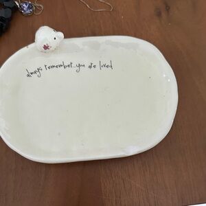 Ceramic Trinket Dish with Accent - Cream